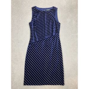 Lauren Ralph Lauren Mariandra Dress‎ Womens 8 Velour Asymmetric Striped Cocktail